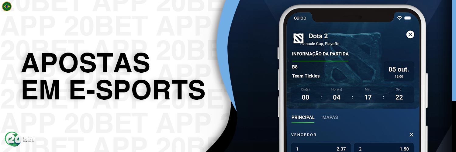 No aplicativo 20Bet, estão disponíveis apostas em e-sports.