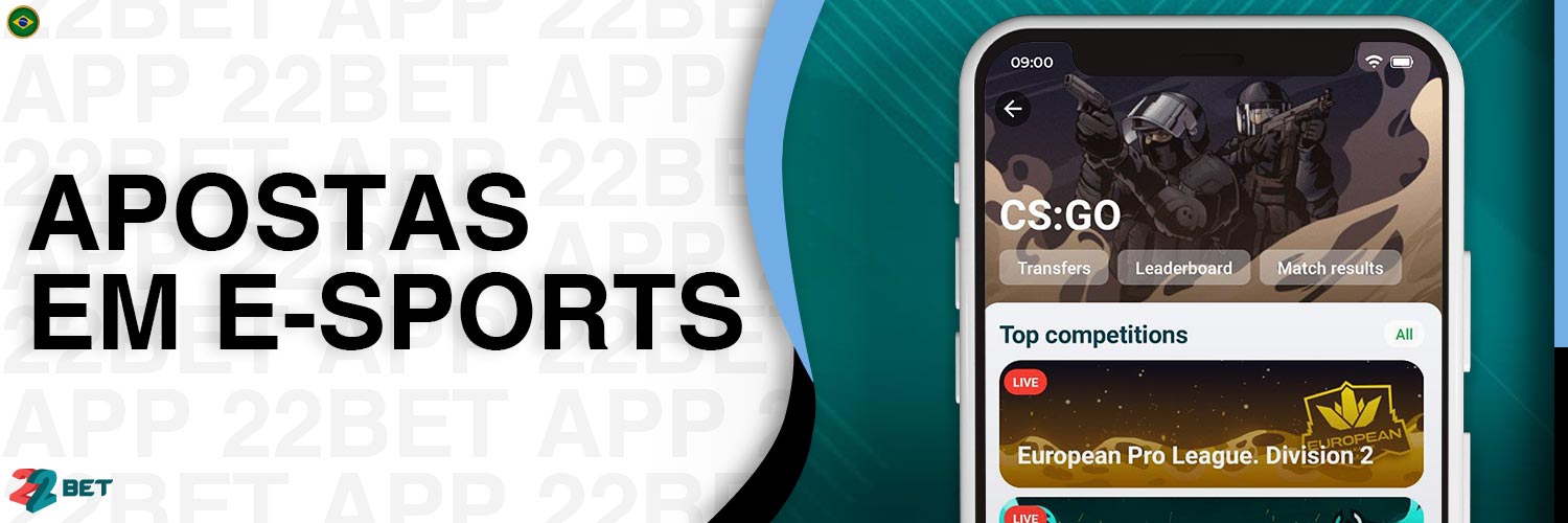 No aplicativo 22Bet, estão disponíveis apostas em e-sports.