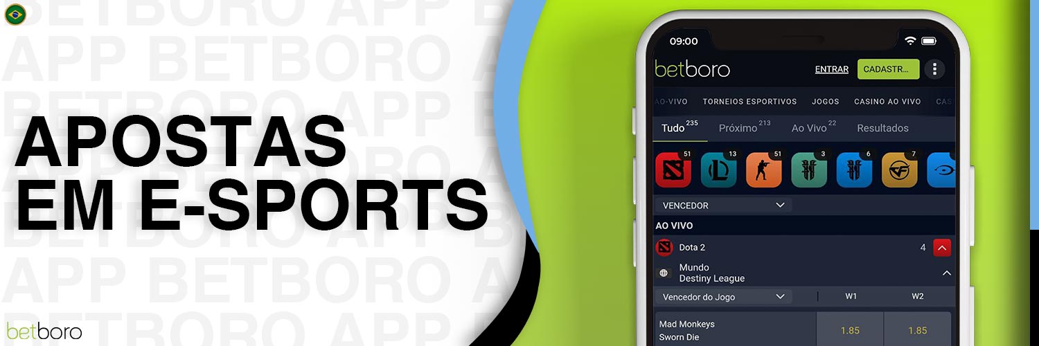 No aplicativo Betboro, estão disponíveis apostas em e-sports.