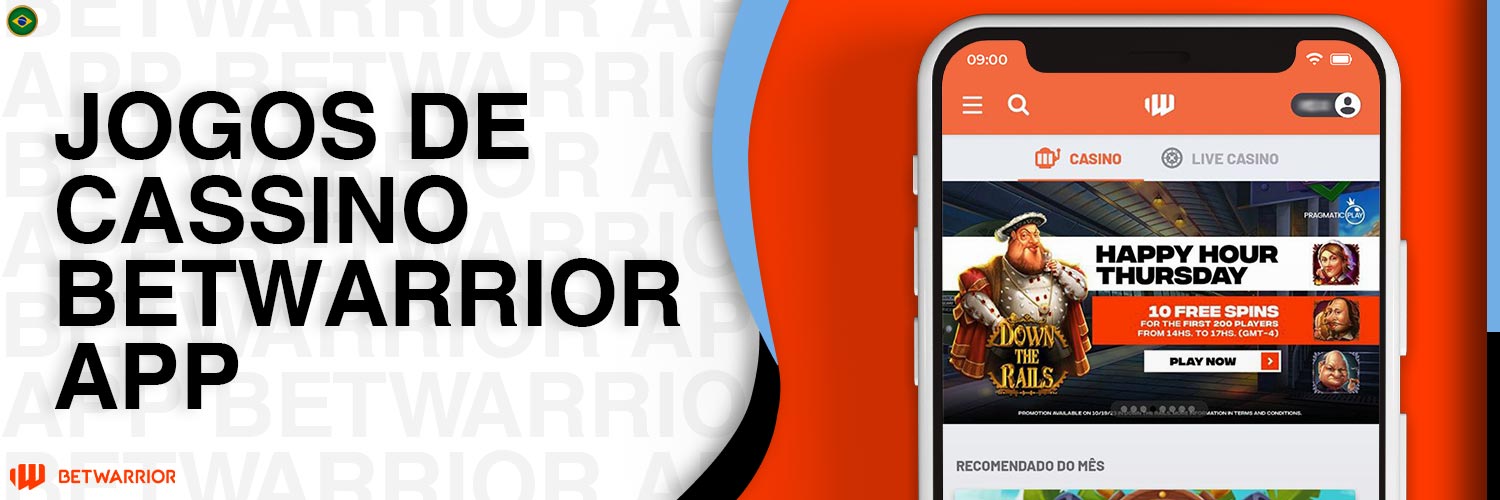 Visão geral dos jogos de cassino disponíveis no aplicativo BetWarrior.