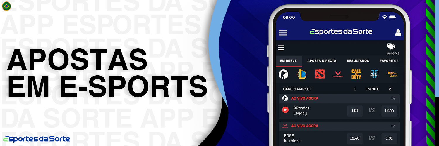 Os jogadores do Brasil podem fazer apostas em eSports no aplicativo móvel Esportes da Sorte
