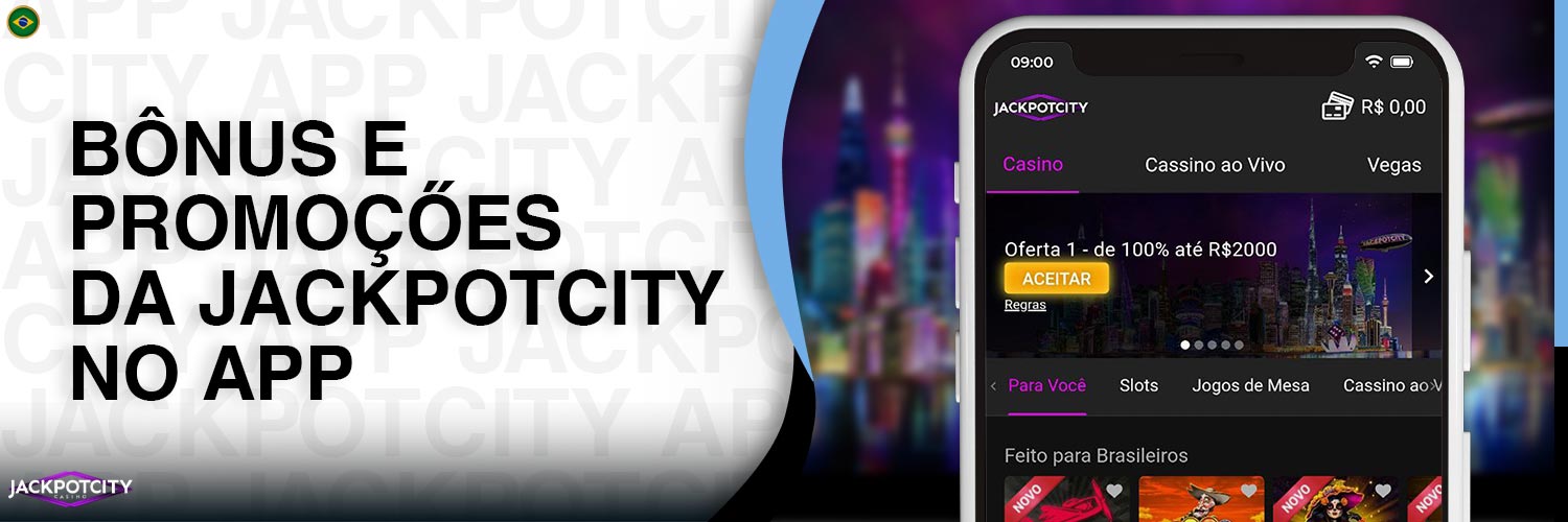 Generosos bônus e promoções no aplicativo móvel JackpotCity para jogadores brasileiros.