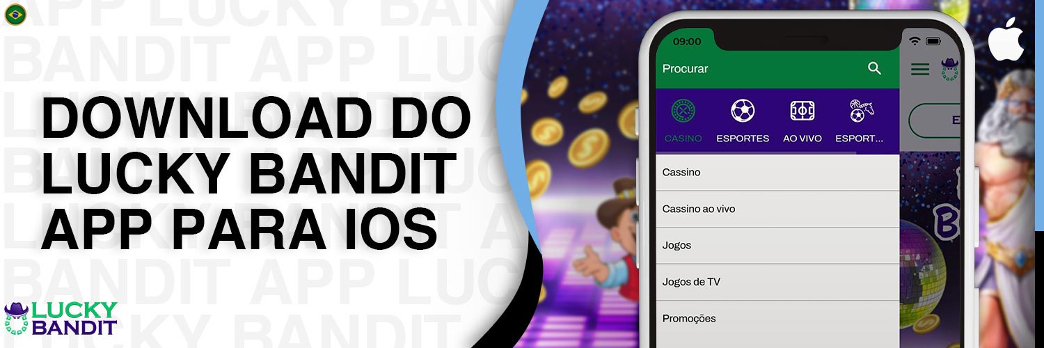 Guia passo a passo para baixar o aplicativo móvel Lucky Bandit para iOS.