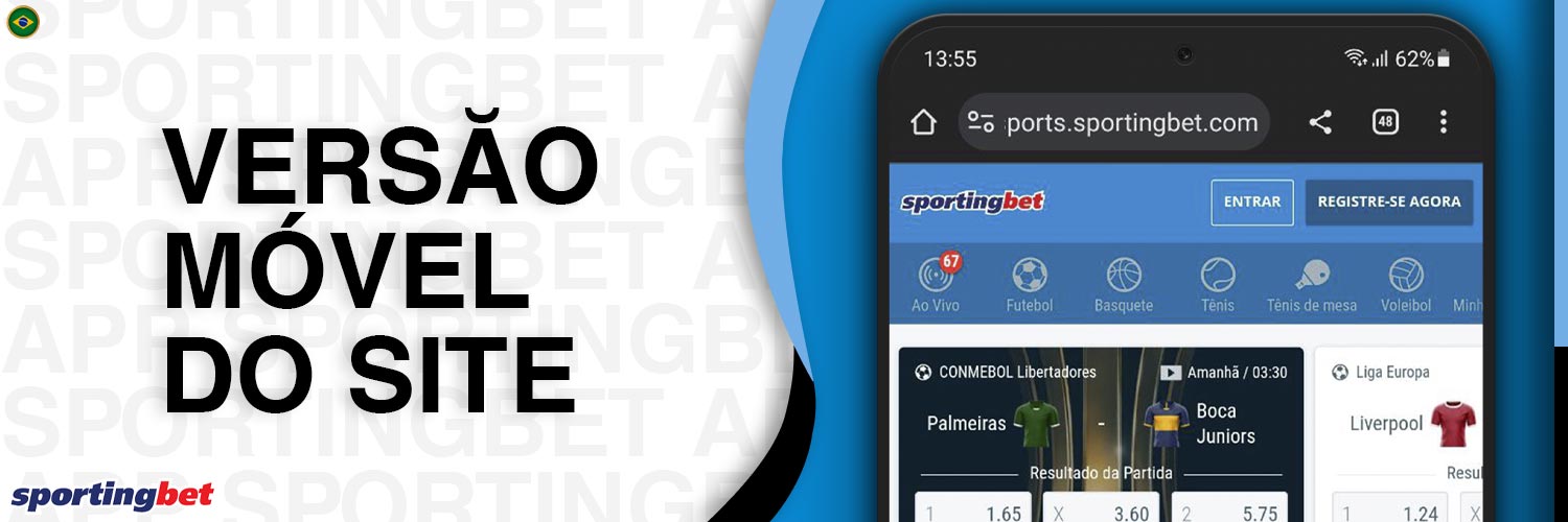 Visão geral da versão móvel do site Sportingbet.
