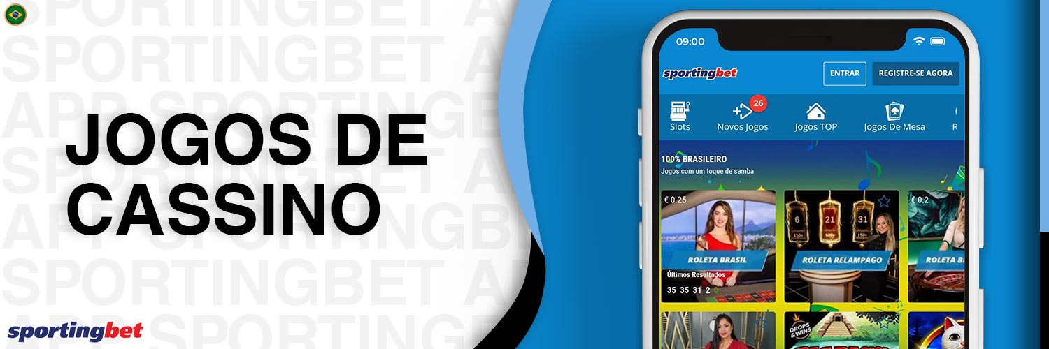 Visão geral dos jogos de cassino disponíveis no aplicativo Sportingbet.
