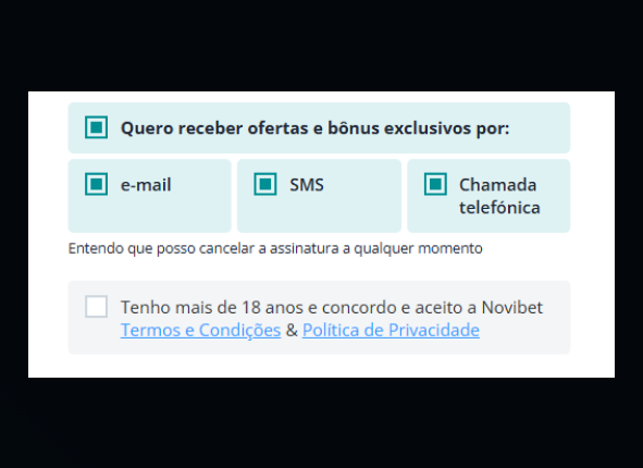 Confirmação de idade e aceitação de termos