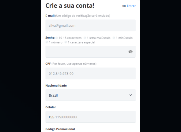 Preenchendo formulário com dados pessoais